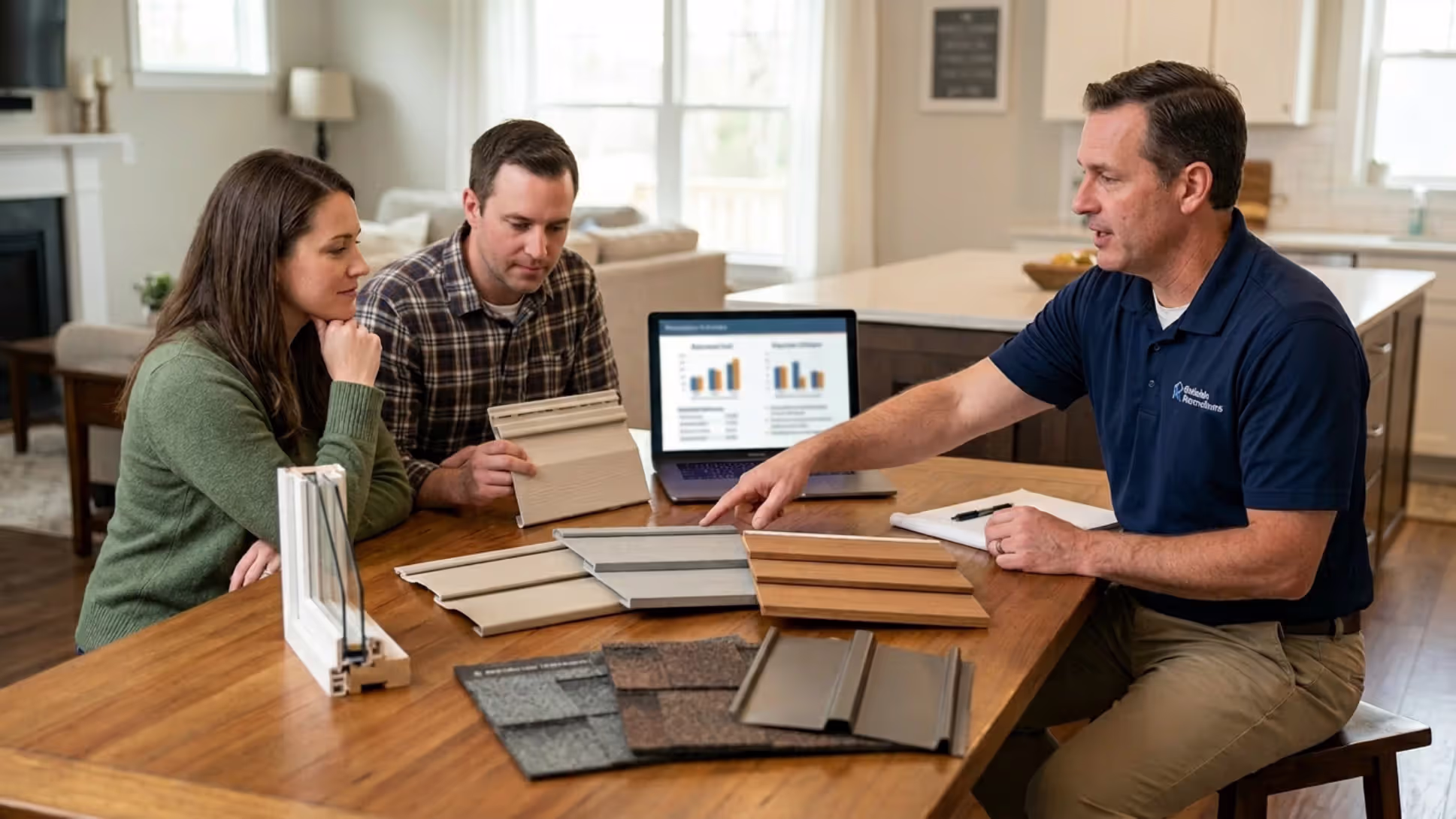 Contractor comparing exterior renovation costs and material lifespans