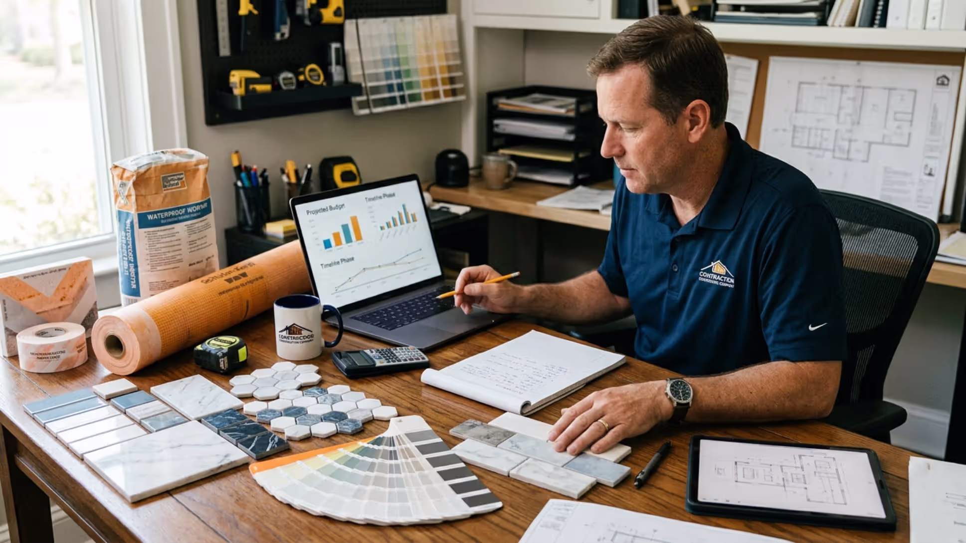 Contractor planning the budget and materials for a shower tile project