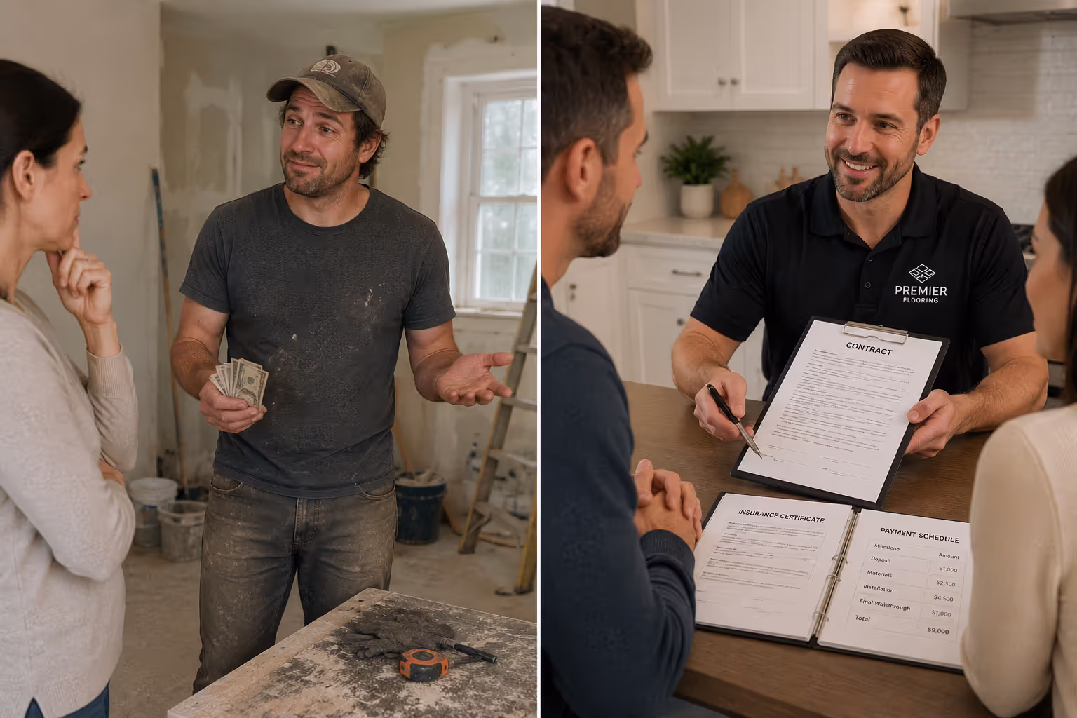 Comparison of contractor warning signs and professional practices