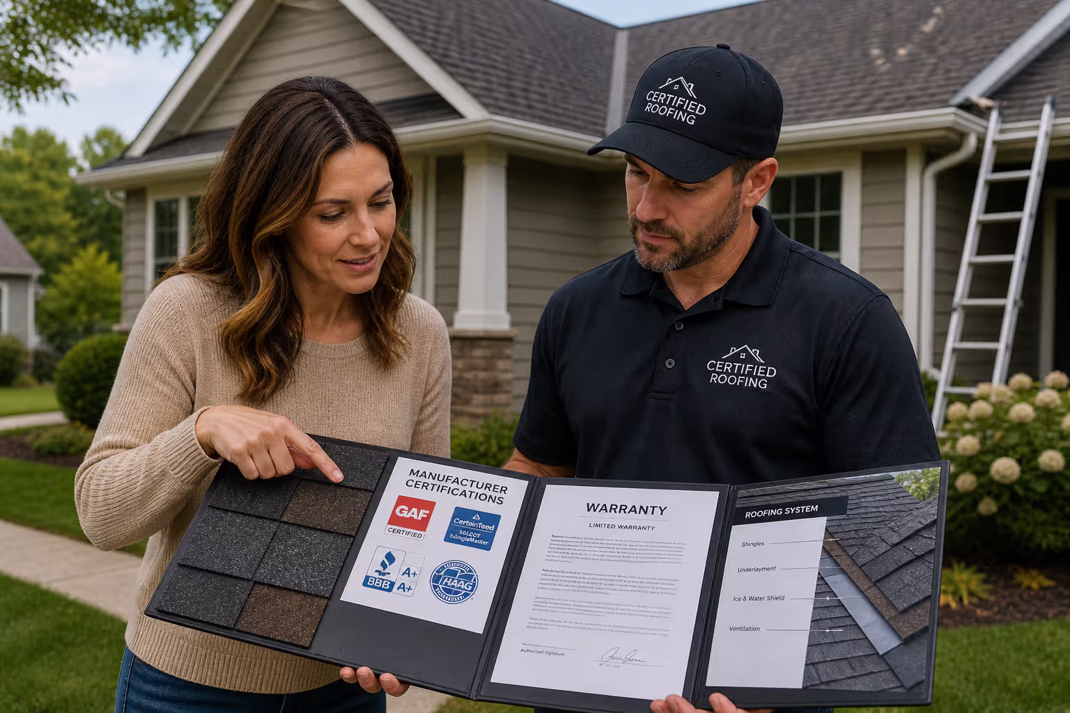 Homeowner selecting a certified roofing contractor