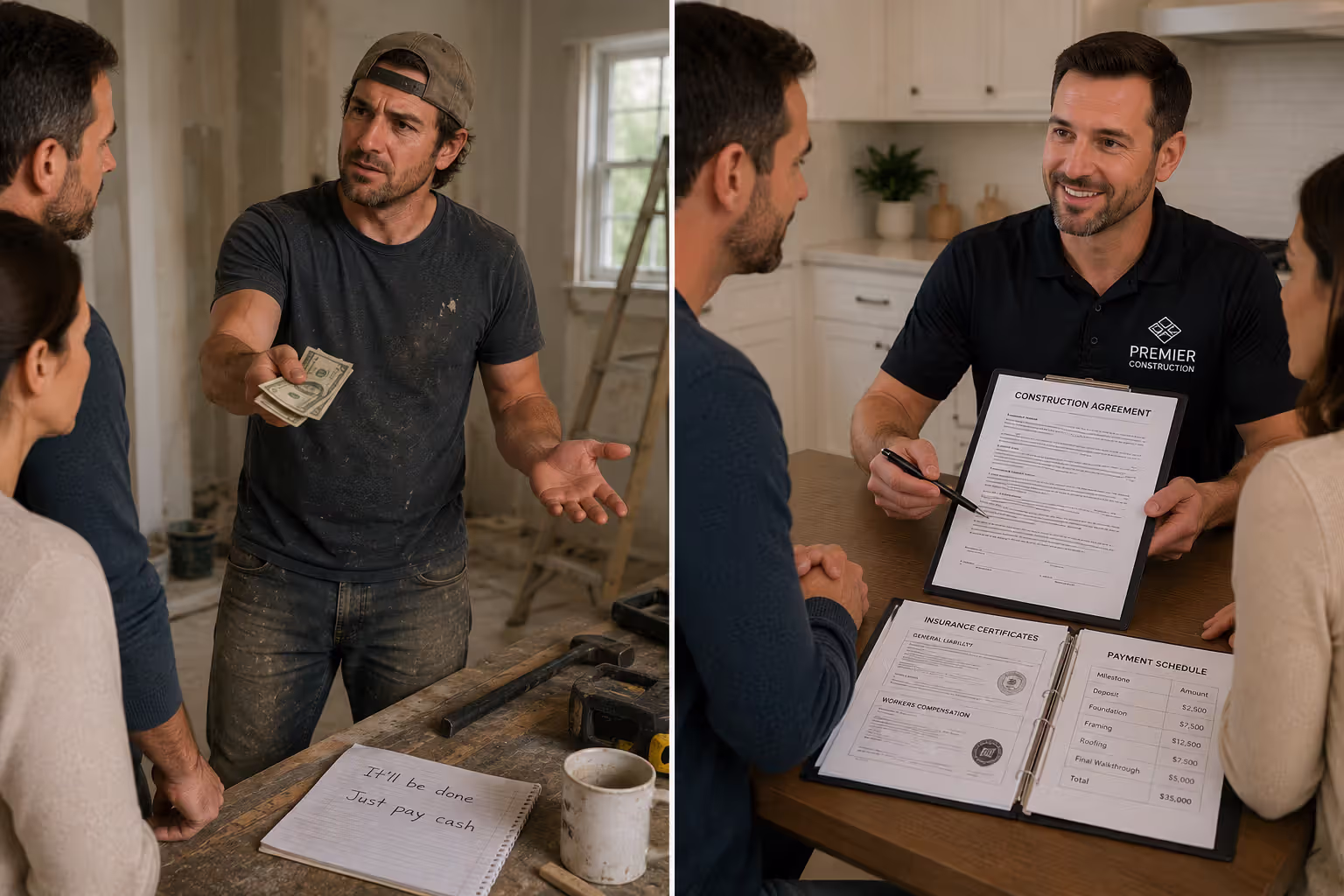 Comparison of contractor warning signs and professional practices