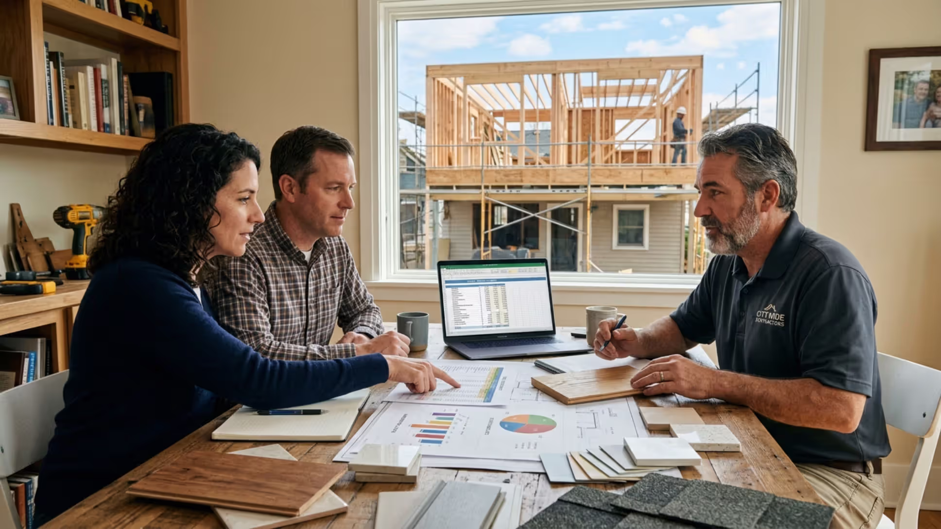 Contractor explaining home addition costs and budget factors