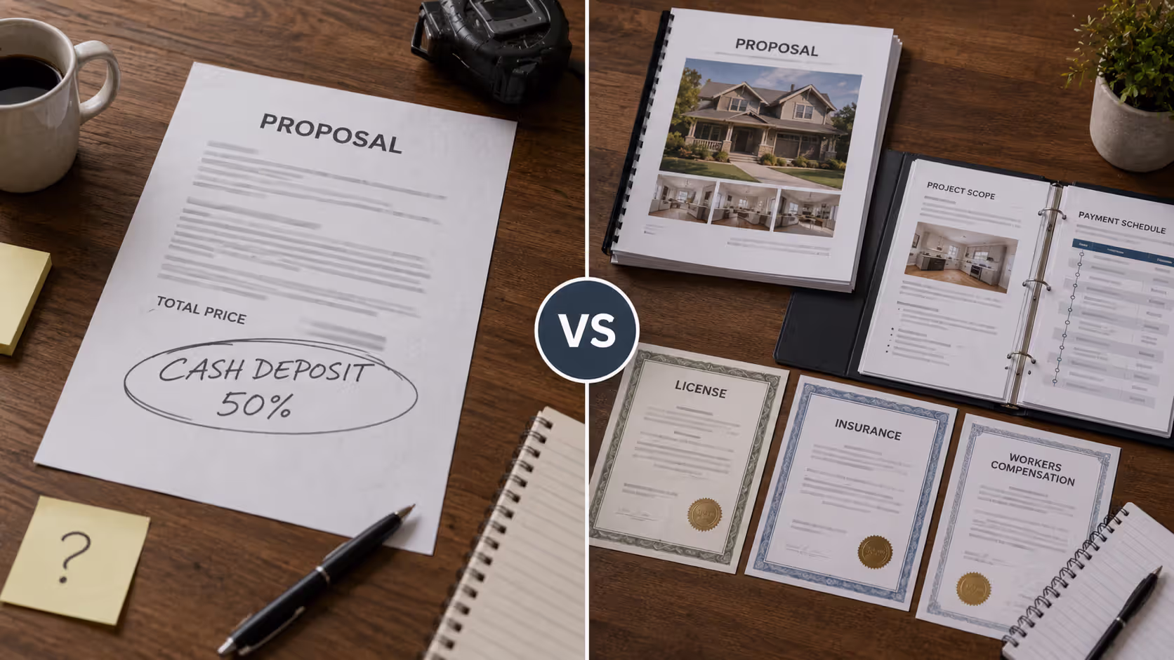 Comparison between suspicious low-detail bid and professional renovation proposal