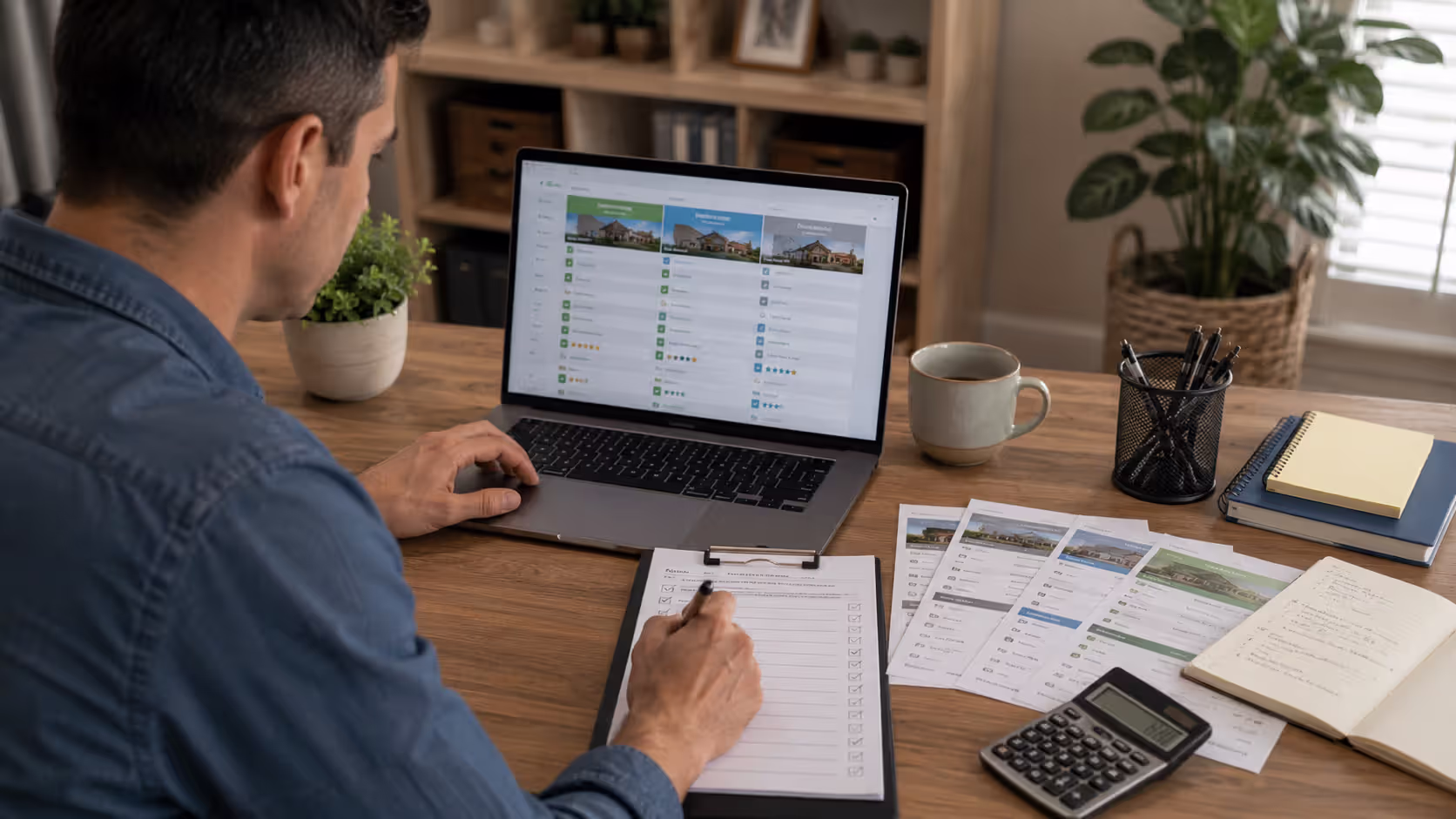 Homeowner using checklist and spreadsheet to compare contractor bids fairly