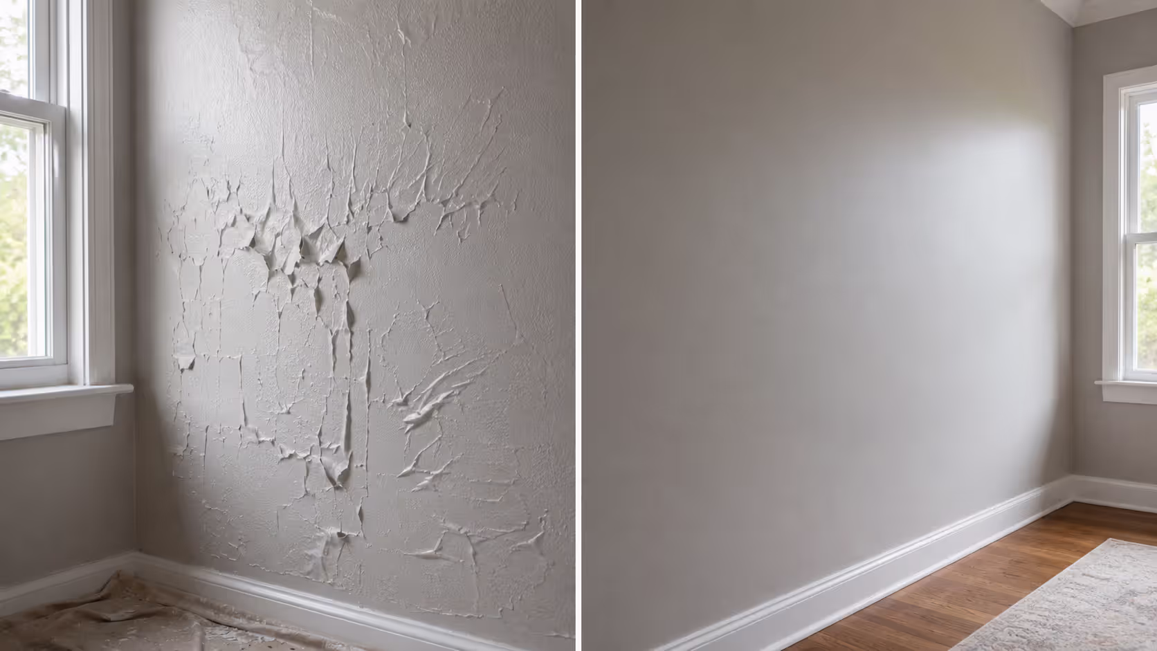 Comparison between peeling paint and a smooth finish after proper drying time