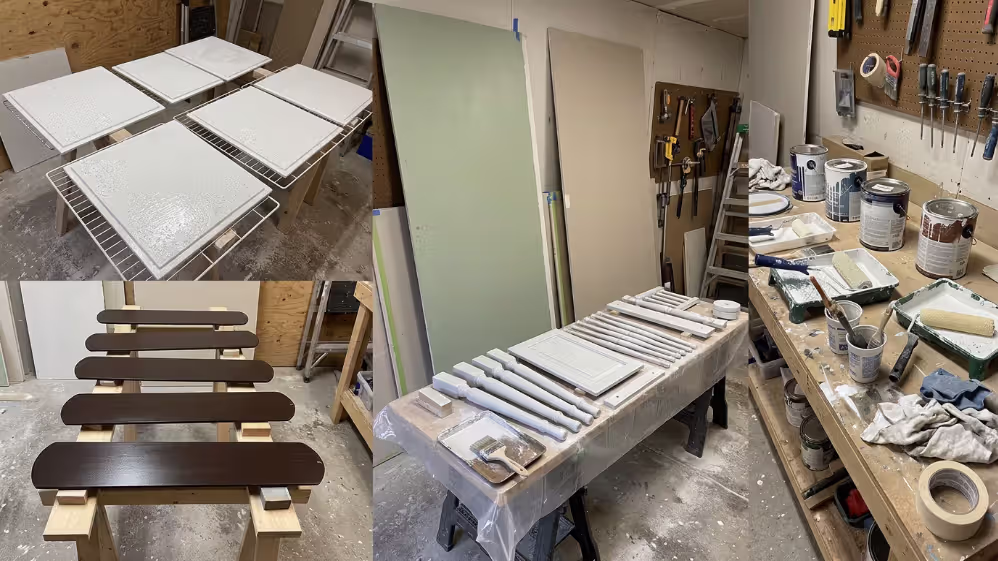 Examples of special painting projects including ceiling tiles, walls, and fan blades
