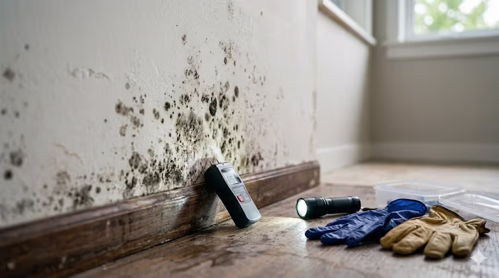 Mold growth on drywall caused by moisture intrusion